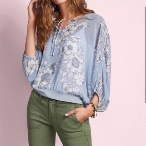 Cabi Sirena Floral Striped Dolman Blouse Top Sheer - Picture 1 of 10